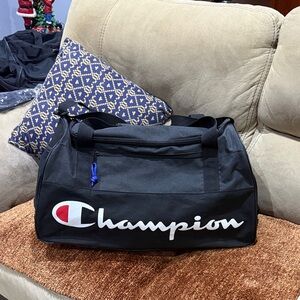Champion Black Duffel Bag with Blue Accent